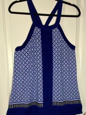 Studio M Navy and White Printed High-Low Tunic tank top women’s Small